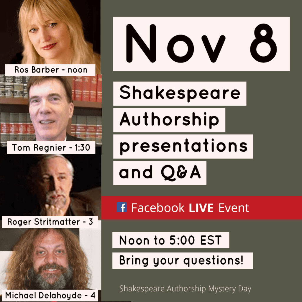 Shakespeare Authorship Mystery Day on Facebook Live