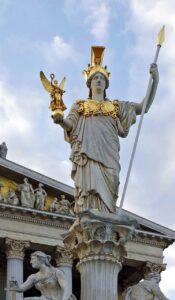 Goddess Athena statue Vienna holding a spear