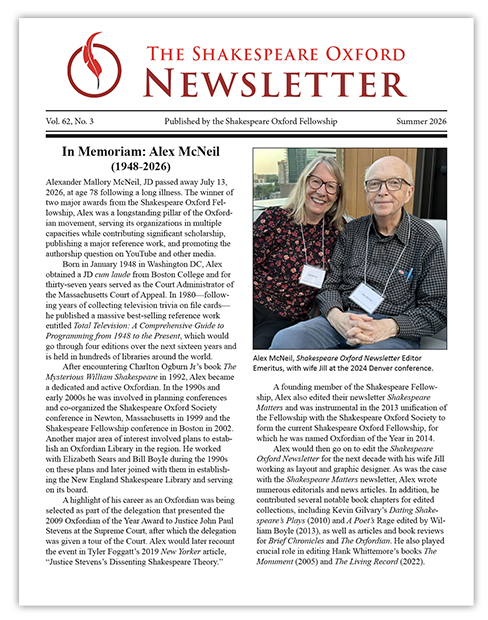 Shakespeare Oxford Fellowship Newsletter