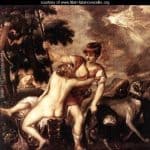 Titian's "Venus and Adonis" with Adonis wearing a "bonnet"